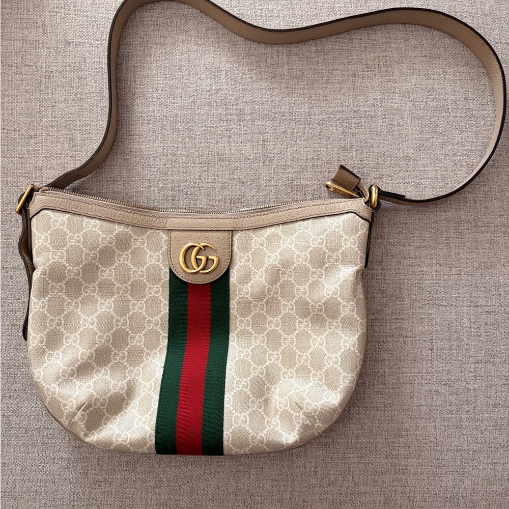 Gucci Beige Shoulder Bag with Green and Red Stripe